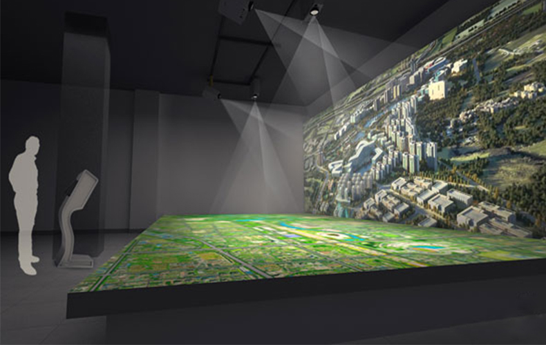 房地產數字展廳中的投影數字沙盤插圖 房地產數字展廳中的投影數字沙盤插圖